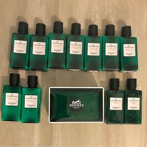Authentic hermes soap bar and bottled lotions, shampoo and conditioner